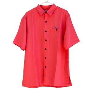 Hook & Tackle Coral Short Sleeve Button Up Fisherman Embroidered Shirt Sz L
